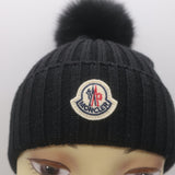 Moncler Berretto Fox Fur Pom Pom Beanie Black Ribbed Virgin Wool Size Youth Large