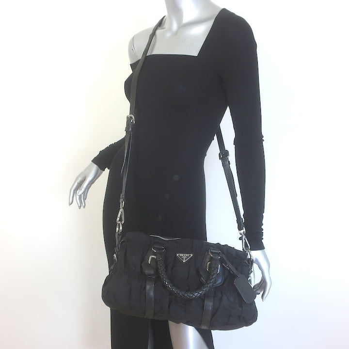 Prada Tessuto Gaufre Braided Handle crossbody bag, side view