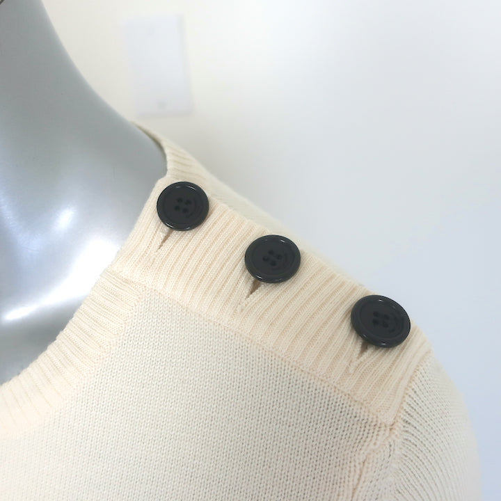 Saint Laurent Buttoned-Shoulder Striped Sweater Cream &amp; Red Wool Size Medium