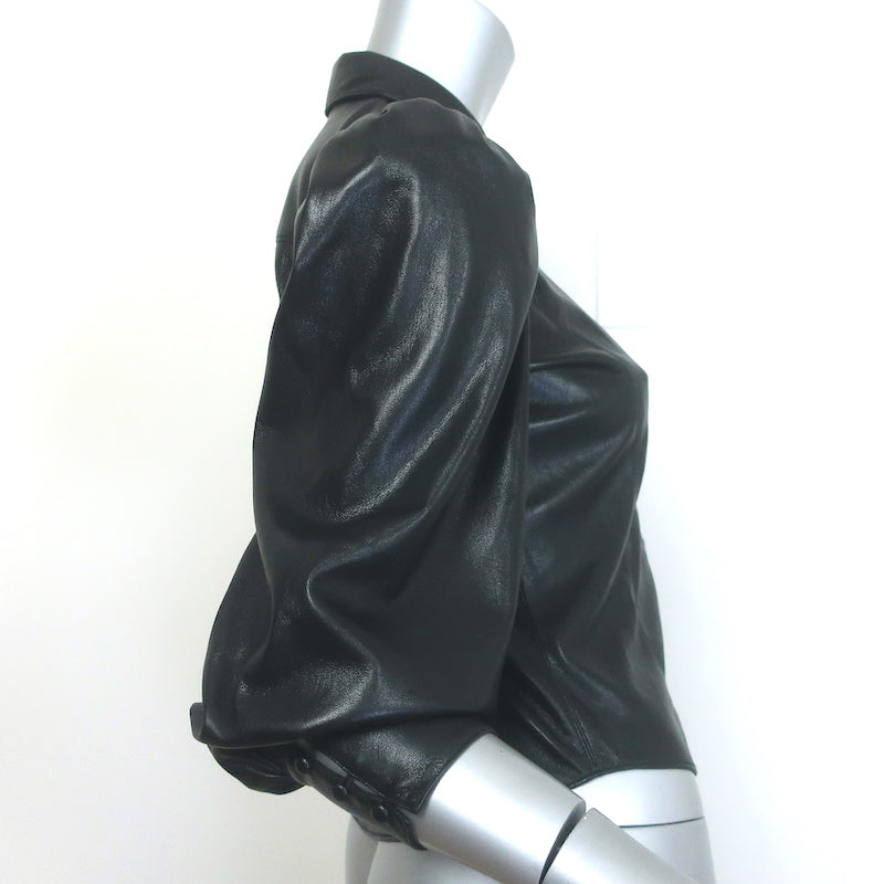 Alice + Olivia Nadine Faux Leather Puff Sleeve Blouse Black Size Extra Small