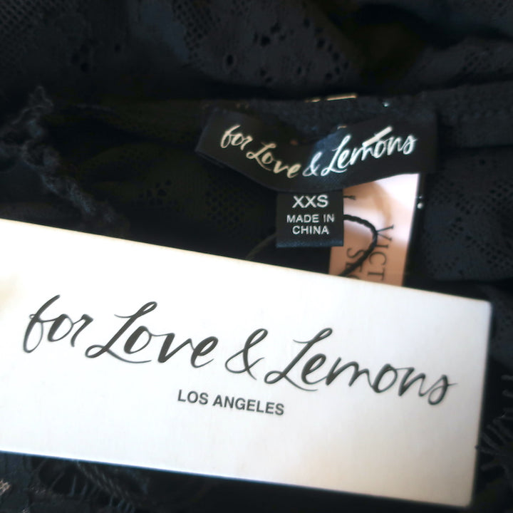 For Love &amp; Lemons Ruched Lace Bustier Mini Dress Black Sz Extra Extra Small NEW