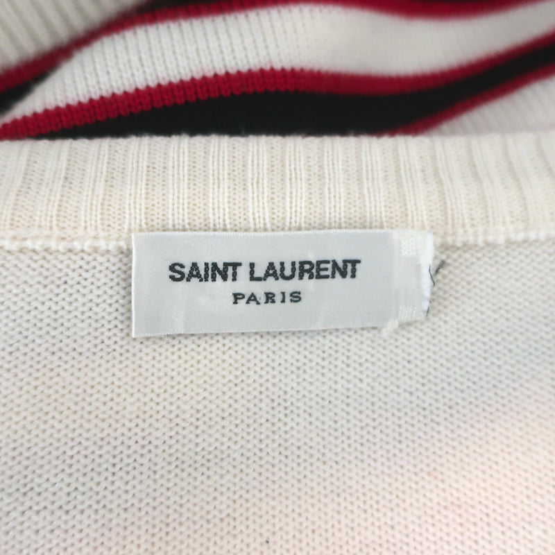 Saint Laurent Buttoned-Shoulder Striped Sweater Cream &amp; Red Wool Size Medium