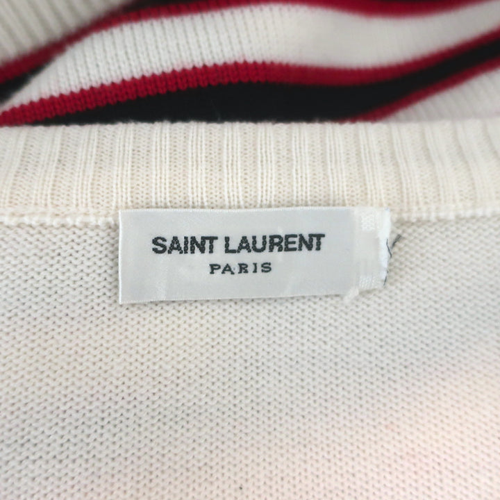 Saint Laurent Buttoned-Shoulder Striped Sweater Cream &amp; Red Wool Size Medium