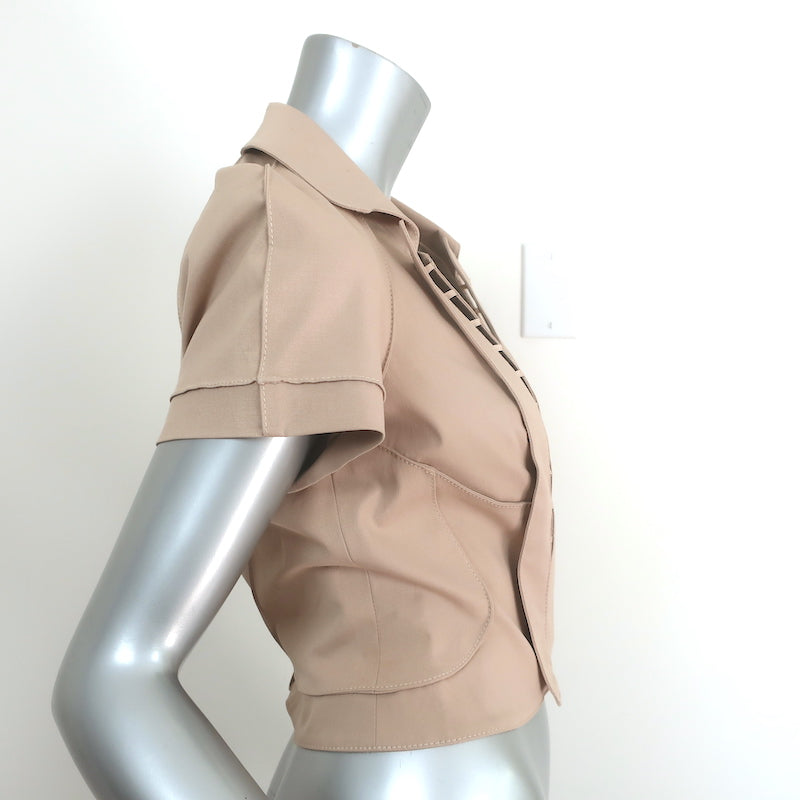Zac Posen Collared Shirt &amp; Mini Skirt Set Beige Stretch Cotton Size 6/8