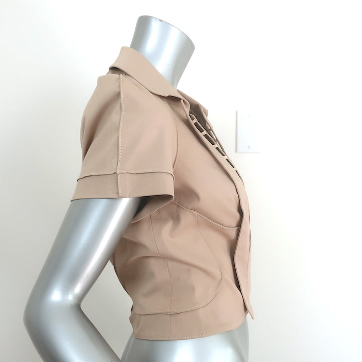 Zac Posen Collared Shirt &amp; Mini Skirt Set Beige Stretch Cotton Size 6/8