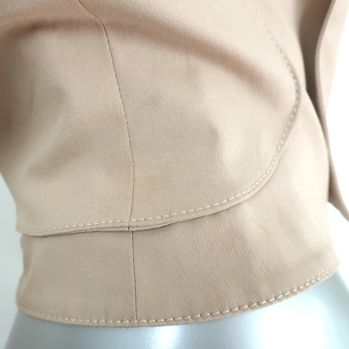 Zac Posen Collared Shirt &amp; Mini Skirt Set Beige Stretch Cotton Size 6/8