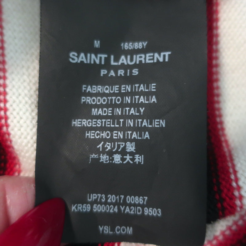 Saint Laurent Buttoned-Shoulder Striped Sweater Cream &amp; Red Wool Size Medium