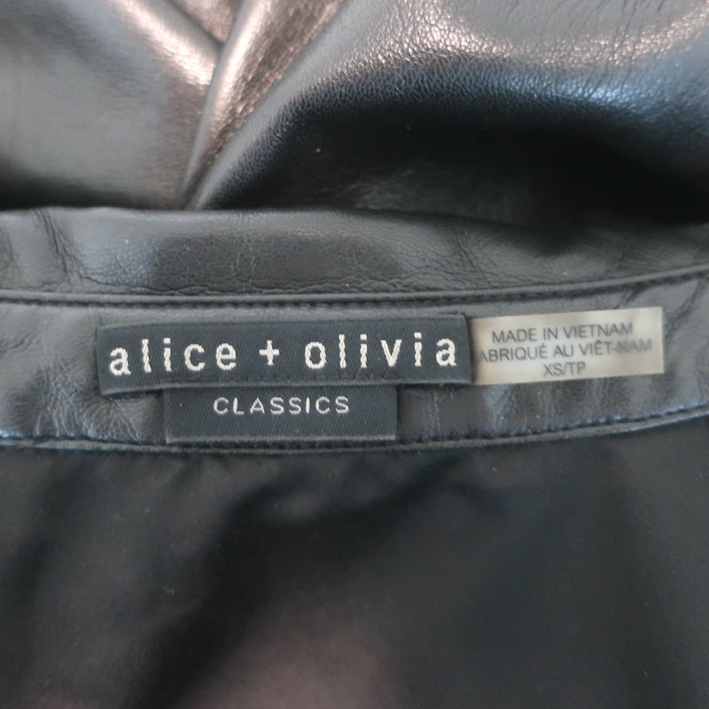 Alice + Olivia Nadine Faux Leather Puff Sleeve Blouse Black Size Extra Small