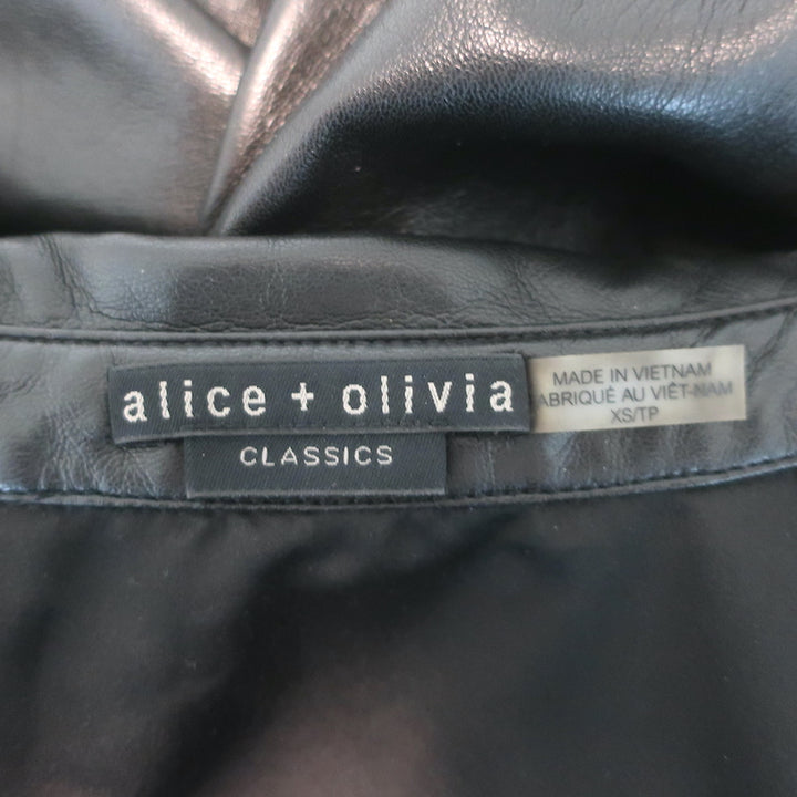 Alice + Olivia Nadine Faux Leather Puff Sleeve Blouse Black Size Extra Small