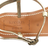 Doen x K.Jacques Cote T-Strap Flat Sandals Gold Metallic Leather Size 39 NEW