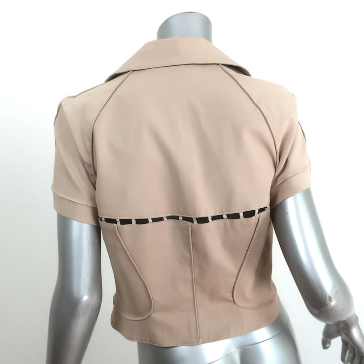 Zac Posen Collared Shirt &amp; Mini Skirt Set Beige Stretch Cotton Size 6/8