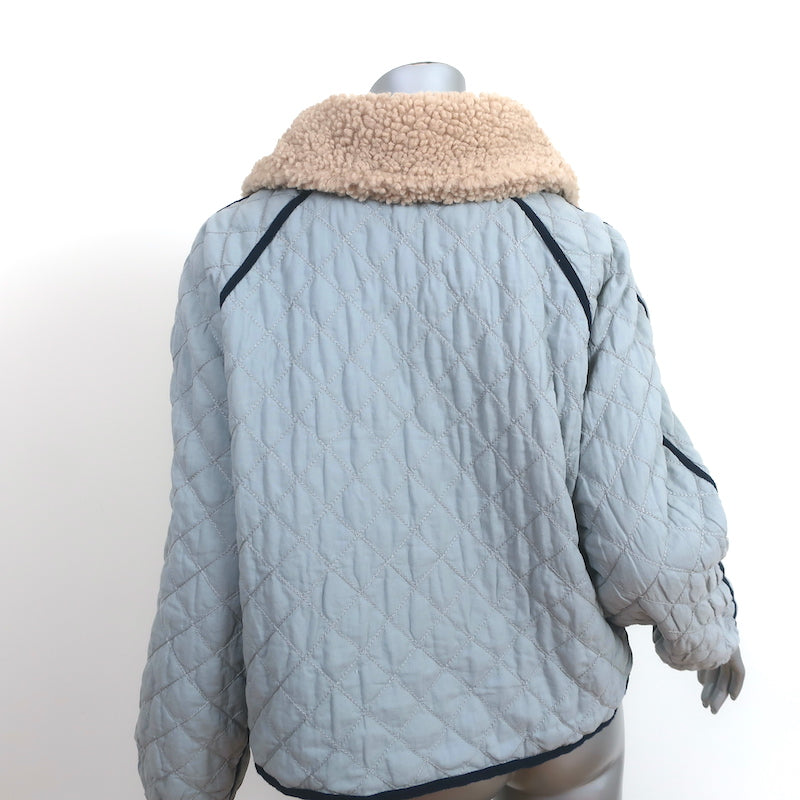 THE GREAT The Short Quilted Reversible Jacket Stone Blue/Floral Print Size 2