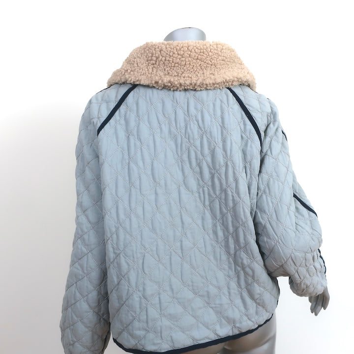 THE GREAT The Short Quilted Reversible Jacket Stone Blue/Floral Print Size 2