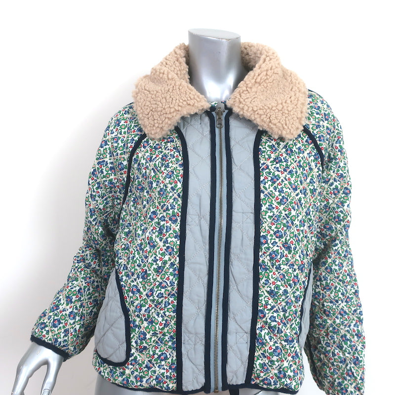 THE GREAT The Short Quilted Reversible Jacket Stone Blue/Floral Print Size 2