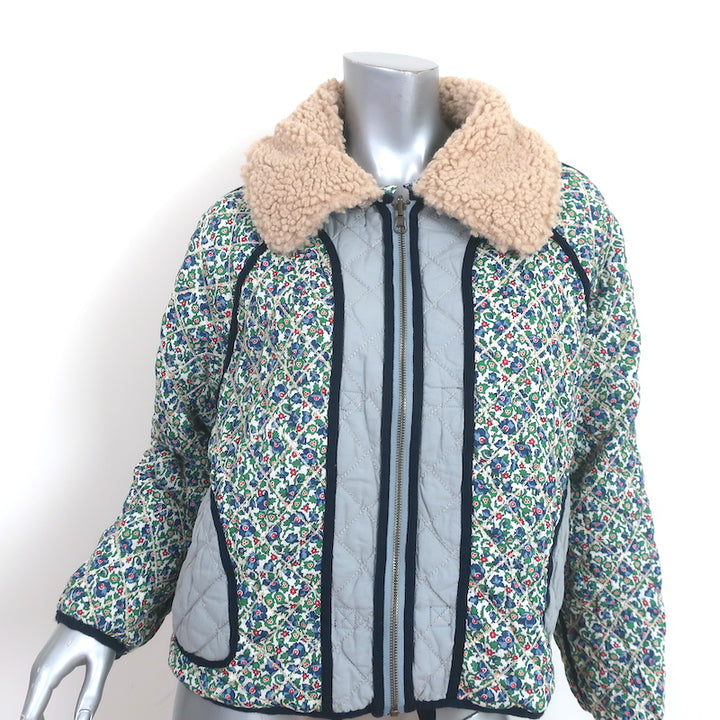 THE GREAT The Short Quilted Reversible Jacket Stone Blue/Floral Print Size 2