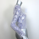 Self-Portrait Sequined Long Sleeve Cropped Top Lilac Size US 0