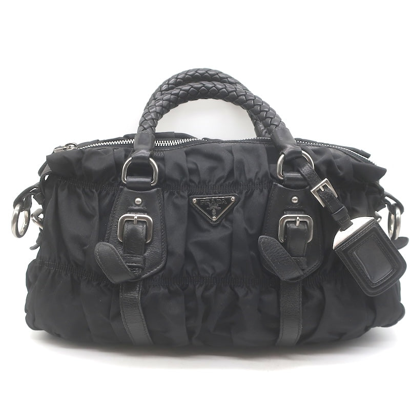 Prada Tessuto Gaufre Braided Handle crossbody bag, hardware detail