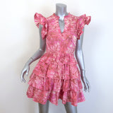 Ulla Johnson Lulua Ruffled Mini Dress Pink Camellia Print Cotton Poplin Size 2