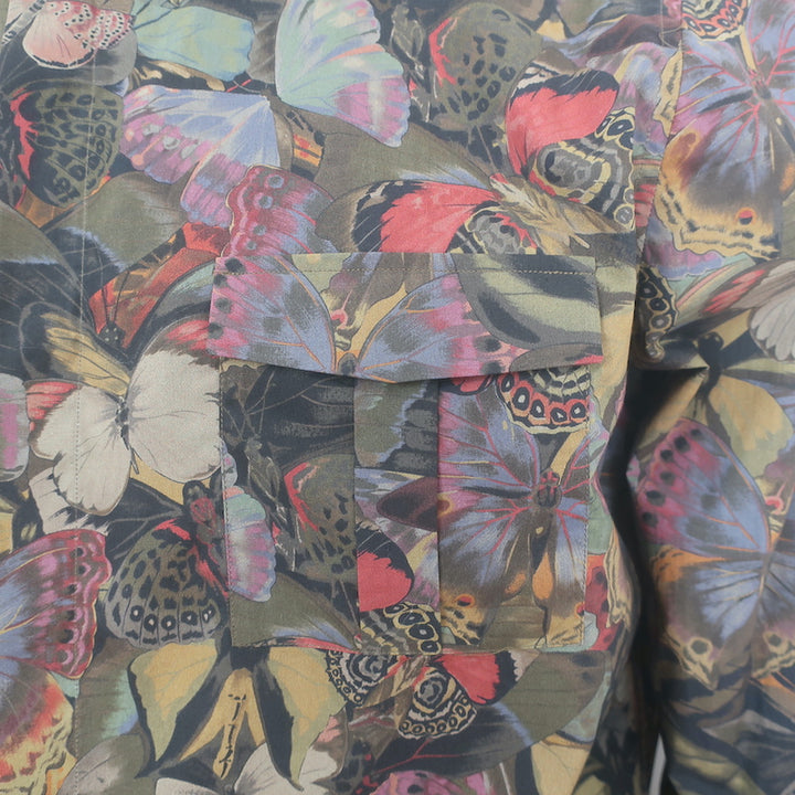 Valentino Butterfly Print Button Down Shirt Brown/Multi Cotton Size 43