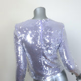 Self-Portrait Sequined Long Sleeve Cropped Top Lilac Size US 0