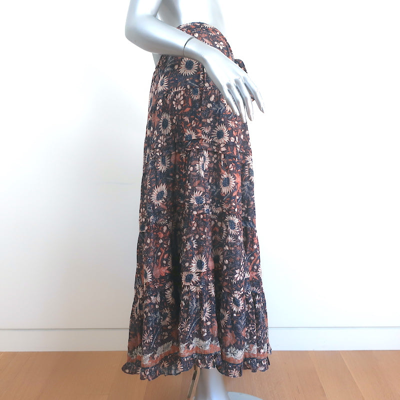 Ulla Johnson Tiered Midi Skirt Amelia Floral Print Cotton Voile Size 10 NEW