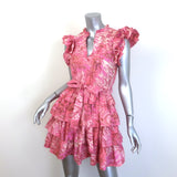 Ulla Johnson Lulua Ruffled Mini Dress Pink Camellia Print Cotton Poplin Size 2