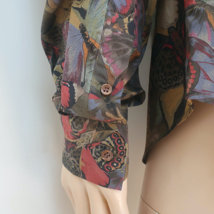 Valentino Butterfly Print Button Down Shirt Brown/Multi Cotton Size 43