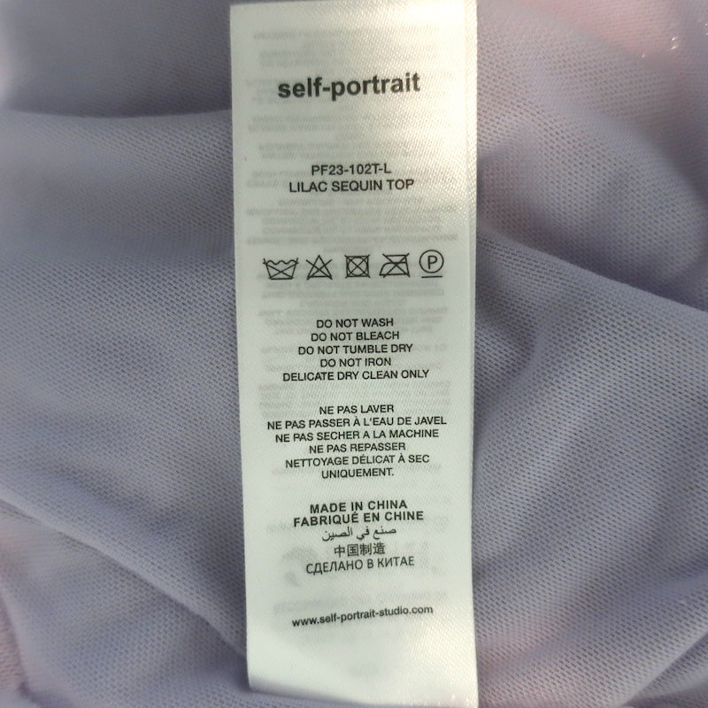 Self-Portrait Sequined Long Sleeve Cropped Top Lilac Size US 0
