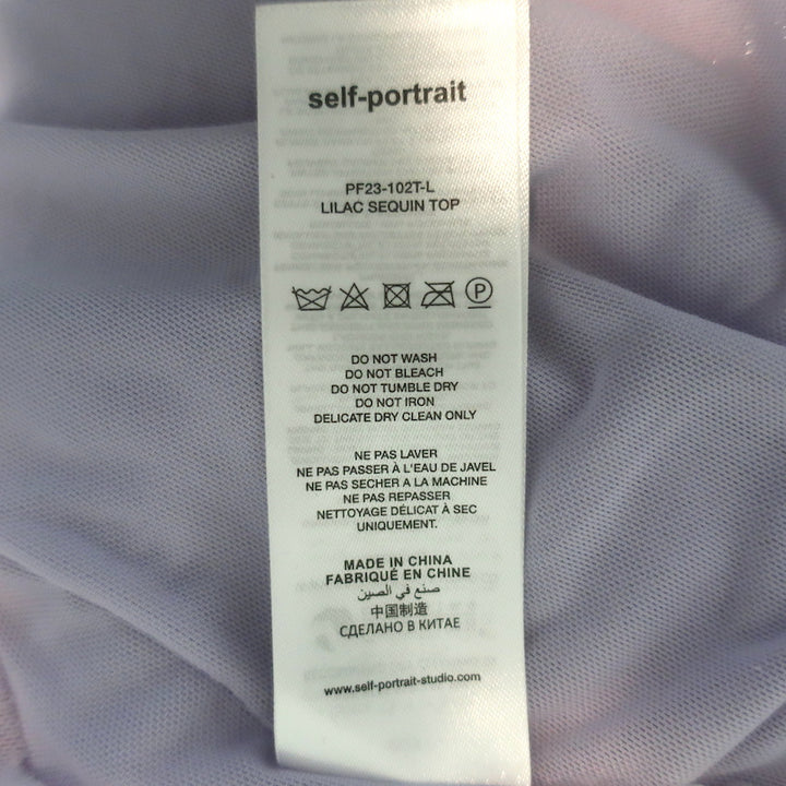 Self-Portrait Sequined Long Sleeve Cropped Top Lilac Size US 0