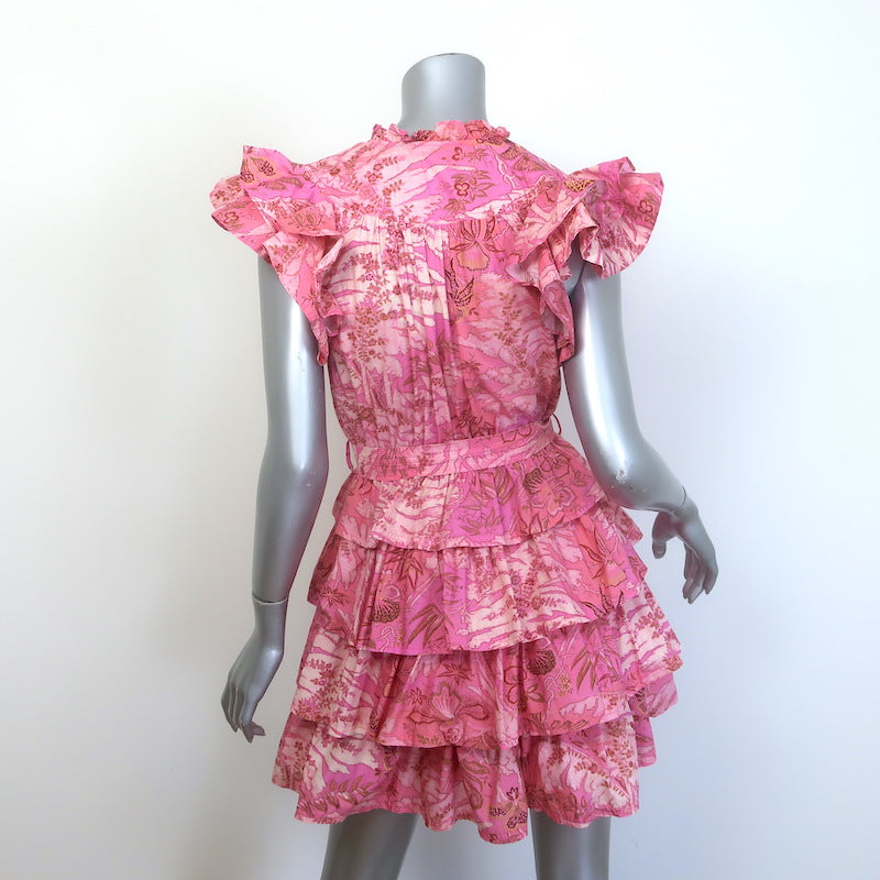 Ulla Johnson Lulua Ruffled Mini Dress Pink Camellia Print Cotton Poplin Size 2