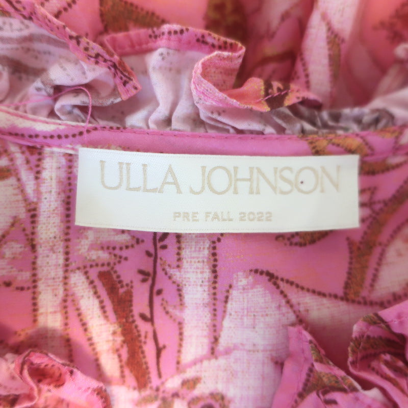 Ulla Johnson Lulua Ruffled Mini Dress Pink Camellia Print Cotton Poplin Size 2