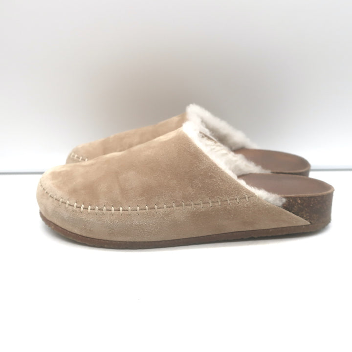 Jenni Kayne Shearling-Lined Moc Clogs Taupe Suede Size 37