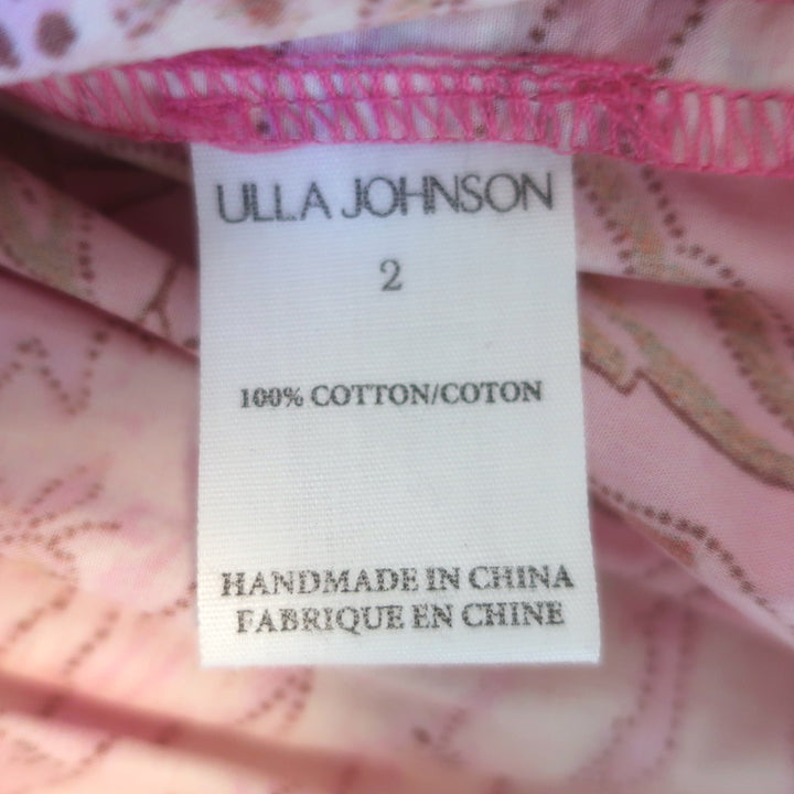 Ulla Johnson Lulua Ruffled Mini Dress Pink Camellia Print Cotton Poplin Size 2