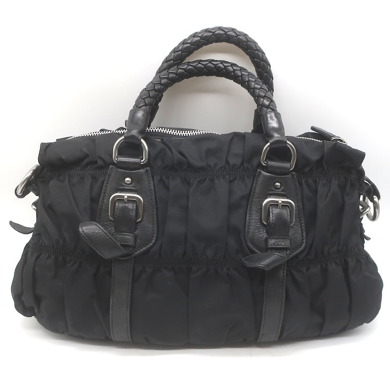 Prada Tessuto Gaufre Braided Handle crossbody bag, zipper close-up