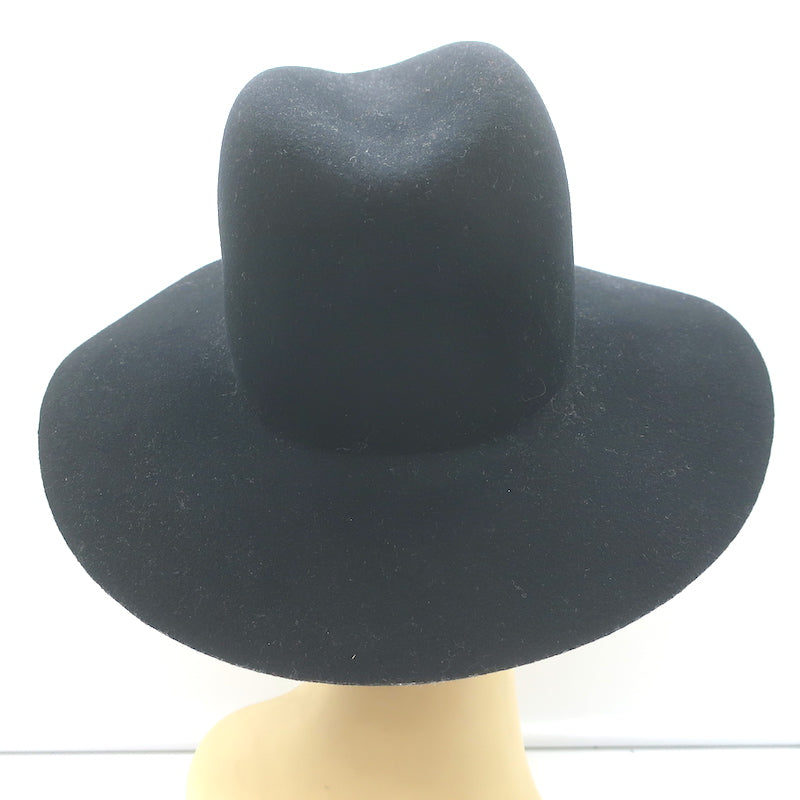 Janessa Leone Stephen Hat with Silver Bar Black Wool Felt Size Small