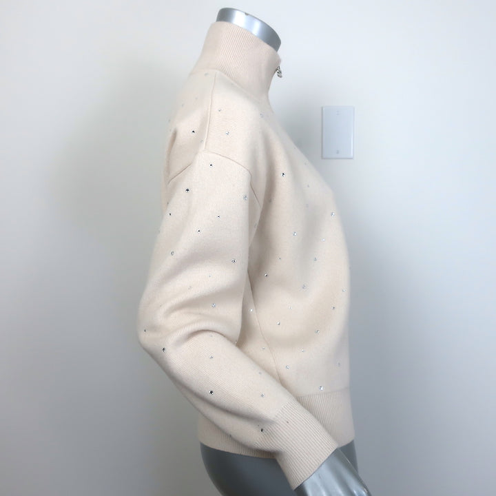 Sandro Osy Rhinestone Half-Zip Pullover Sweater Ecru Cashmere-Blend Size 0