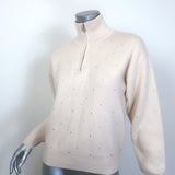 Sandro Osy Rhinestone Half-Zip Pullover Sweater Ecru Cashmere-Blend Size 0