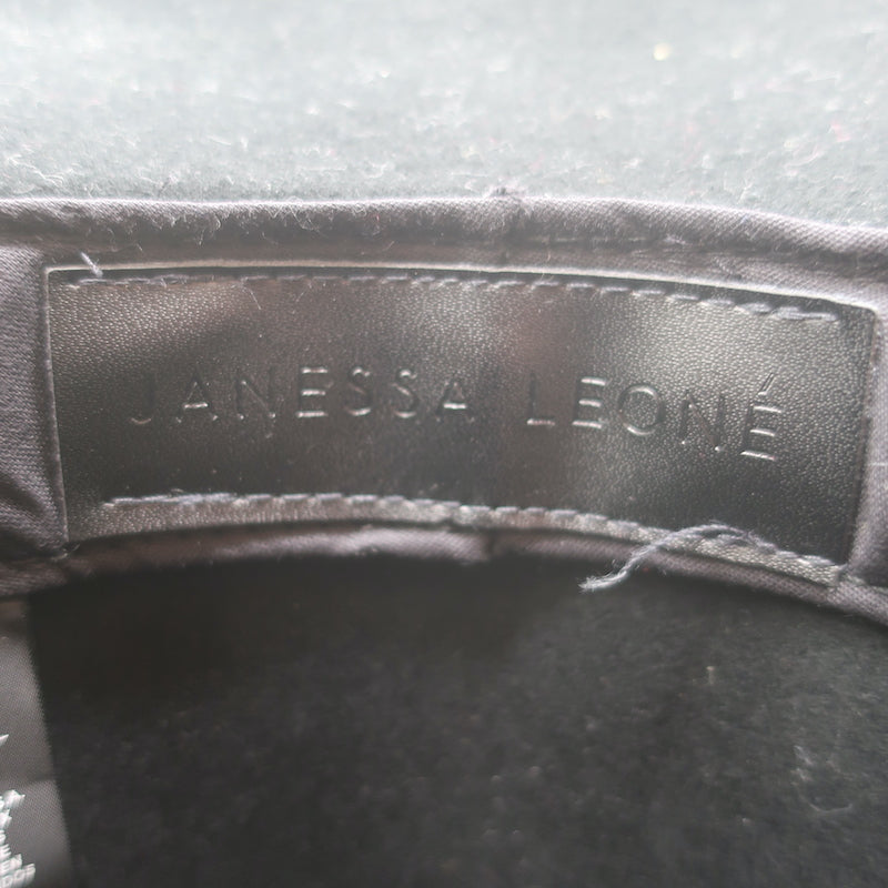 Janessa Leone Stephen Hat with Silver Bar Black Wool Felt Size Small