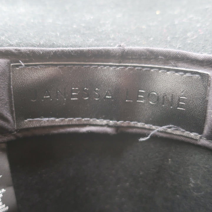 Janessa Leone Stephen Hat with Silver Bar Black Wool Felt Size Small