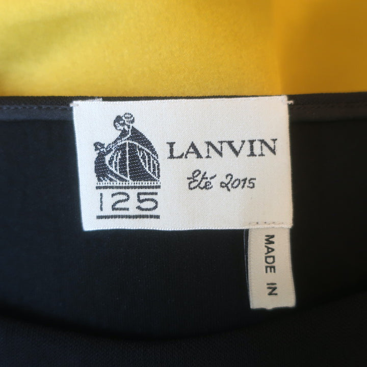 Lanvin Colorblock Boatneck Mini Dress Black Stretch Knit &amp; Gold Satin Size 36