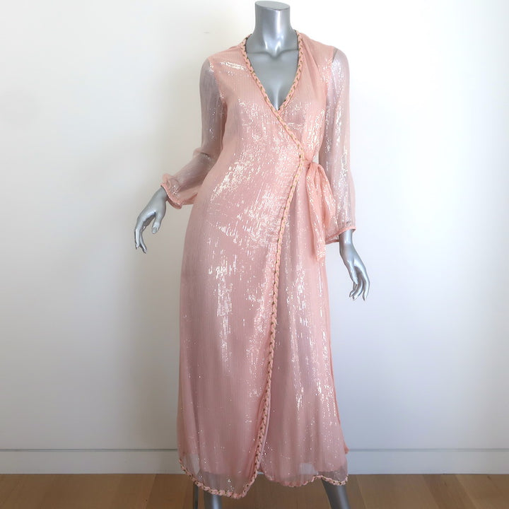 MISA Misha Braided-Trim Metallic Striped Midi Wrap Dress Pink Size Extra Small