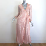 MISA Misha Braided-Trim Metallic Striped Midi Wrap Dress Pink Size Extra Small