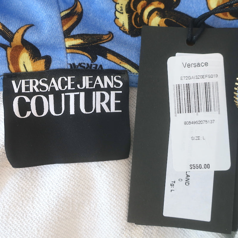 Versace Jeans Couture Garland Baroque Hooded Sweatshirt Blue Size Large NEW