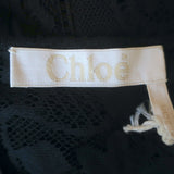 Chloe Button-Front Floral Lace Blouse Navy/Black Size 42 Short Sleeve Top