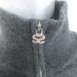 Sandro Osy Rhinestone Half-Zip Pullover Sweater Charcoal Cashmere-Blend Size 0
