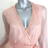 MISA Misha Braided-Trim Metallic Striped Midi Wrap Dress Pink Size Extra Small