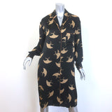 Dries Van Noten Doralas Belted Pajama Dress Black Bird Print Silk Satin Size 40