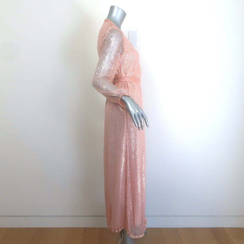 MISA Misha Braided-Trim Metallic Striped Midi Wrap Dress Pink Size Extra Small