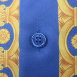 Versace Heritage Fit Baroque Garland Print Shirt Blue/Gold Silk Twill Size 48