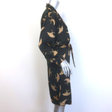 Dries Van Noten Doralas Belted Pajama Dress Black Bird Print Silk Satin Size 40